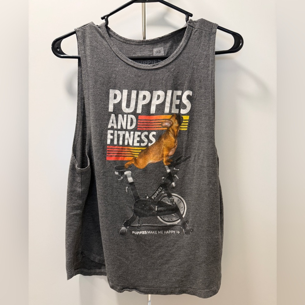 PUPPIES AND FITNESS Gray Graphic Muscle Tank